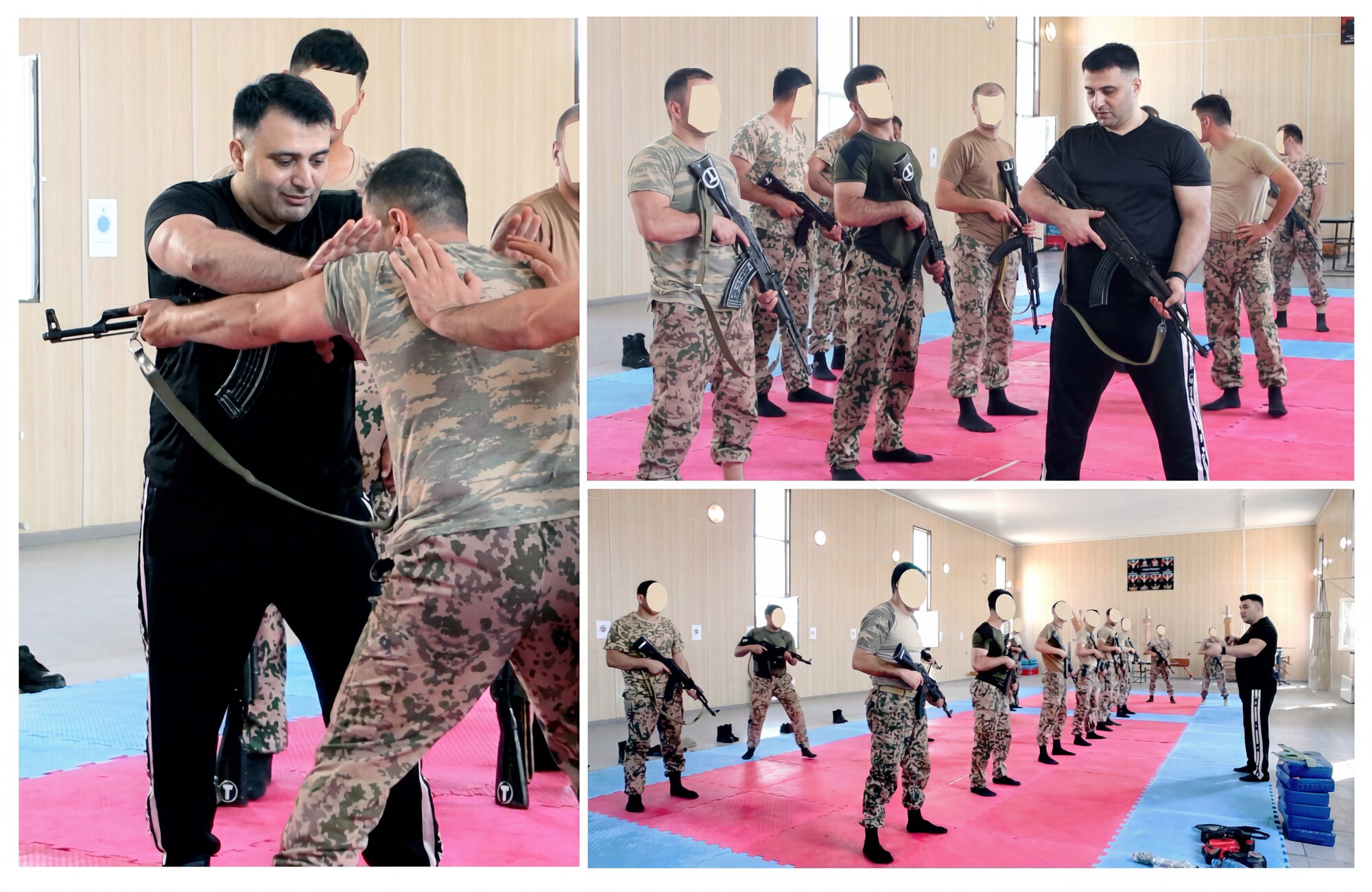 Grandmaster Vidadi Hajiyev teaching long-gun and rifle disarms to special-forces soldiers at close range